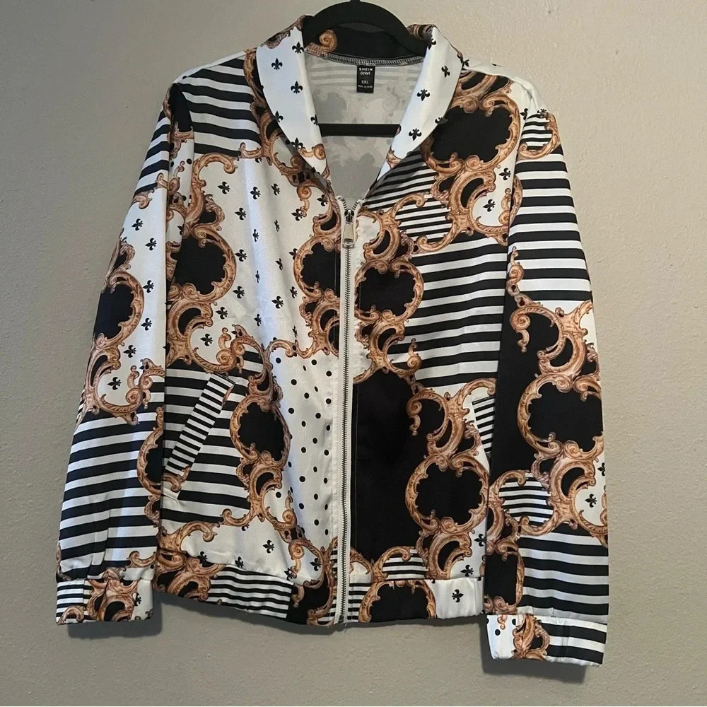 SHEIN Plus Baroque & Striped Zip Up Jacket - Picture 4 of 5